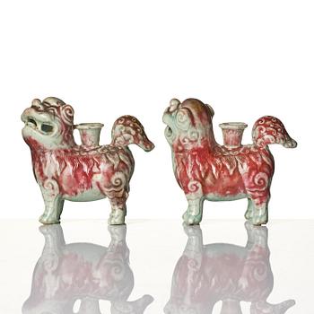 A pair of joss stick/candle holders, Qing dynasty, 18th century.