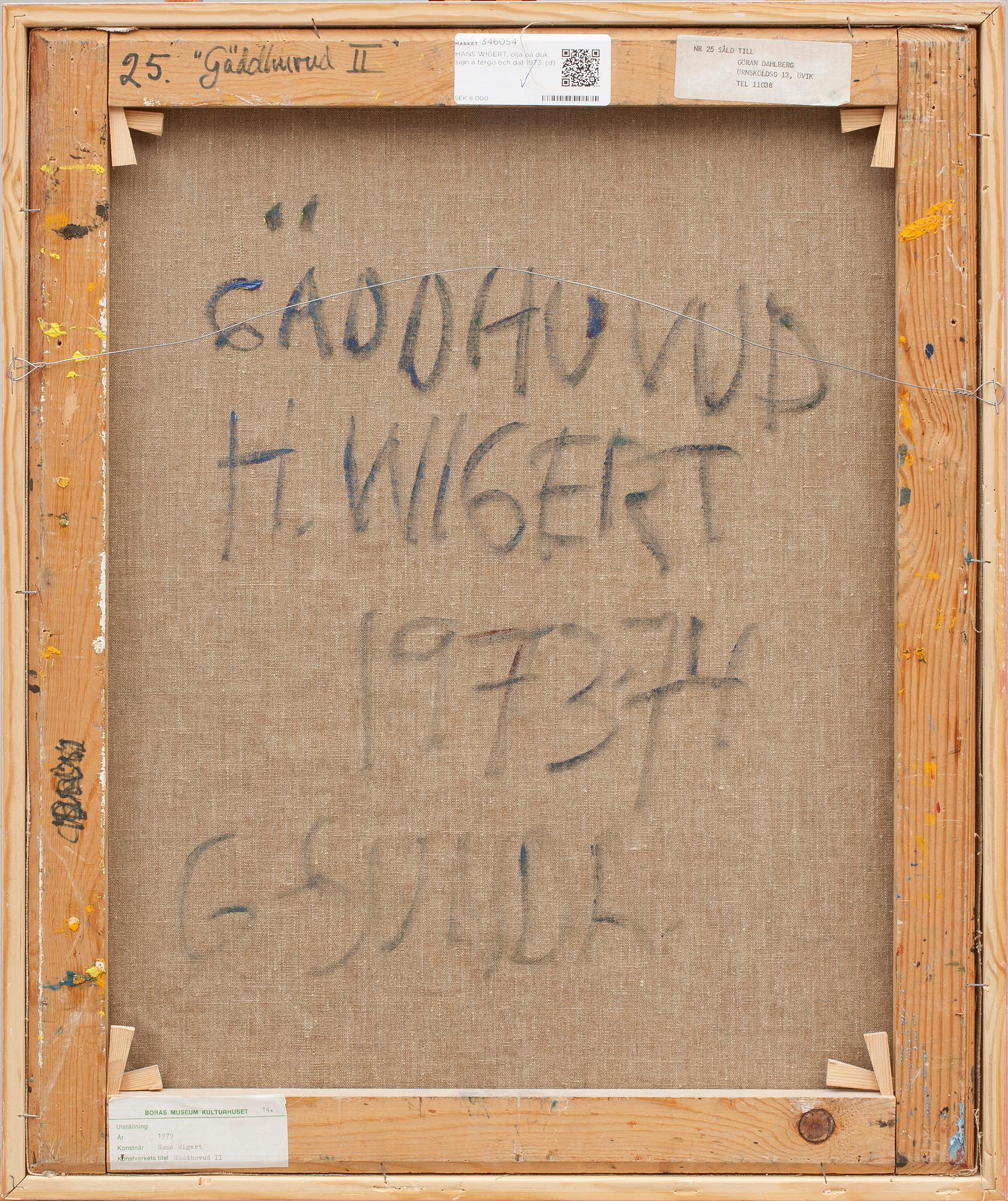 HANS WIGERT, olja på duk, sign á tergo och dat 1973.