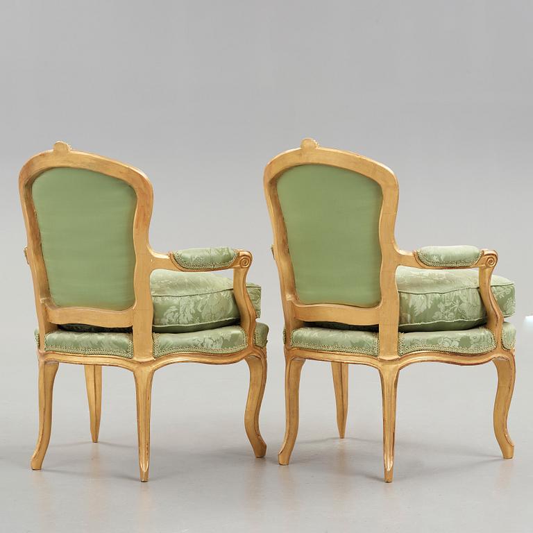 A pair of Swedish Rococo 18th century armchairs.