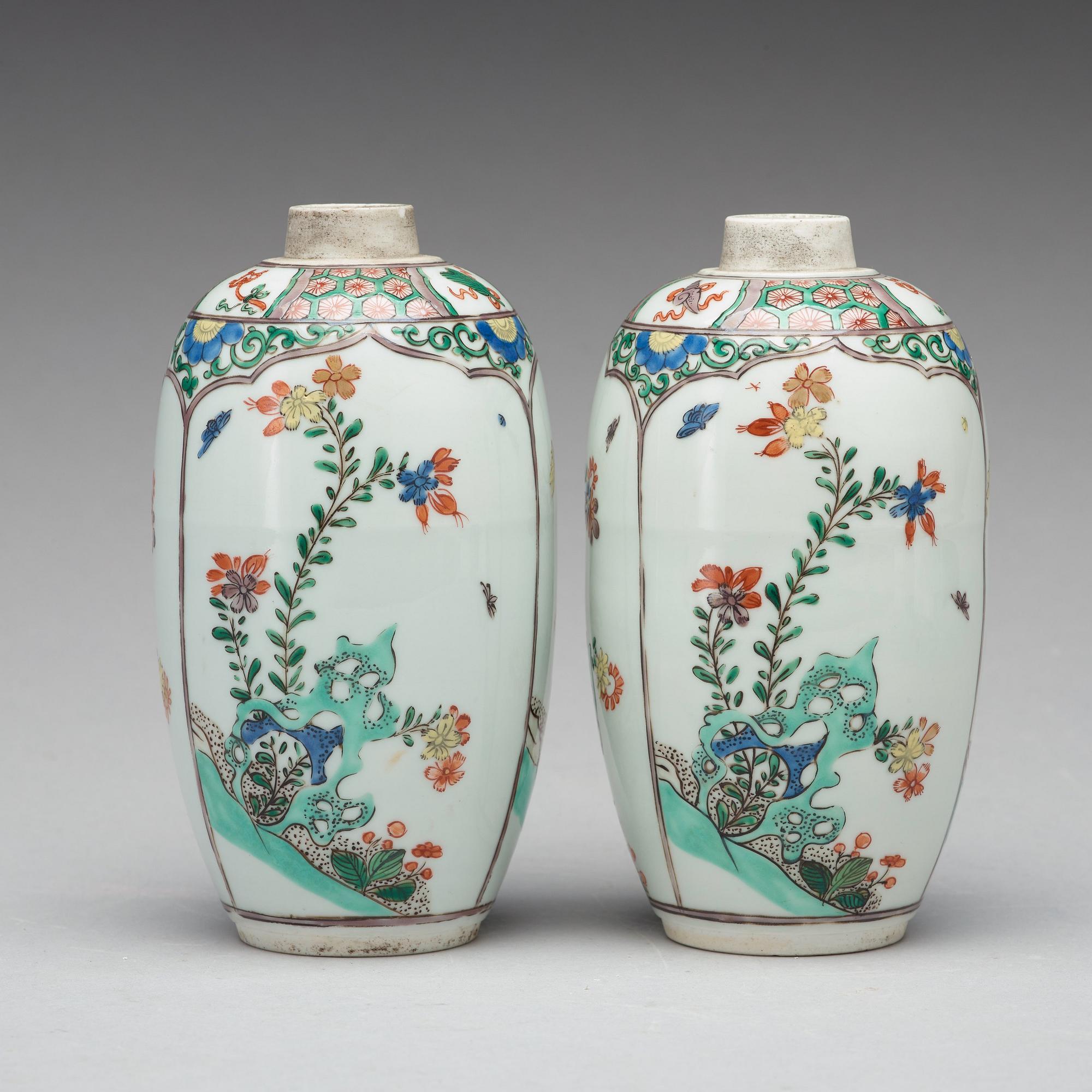 A pair of famille verte vases, presumably Samson, 19th Century.