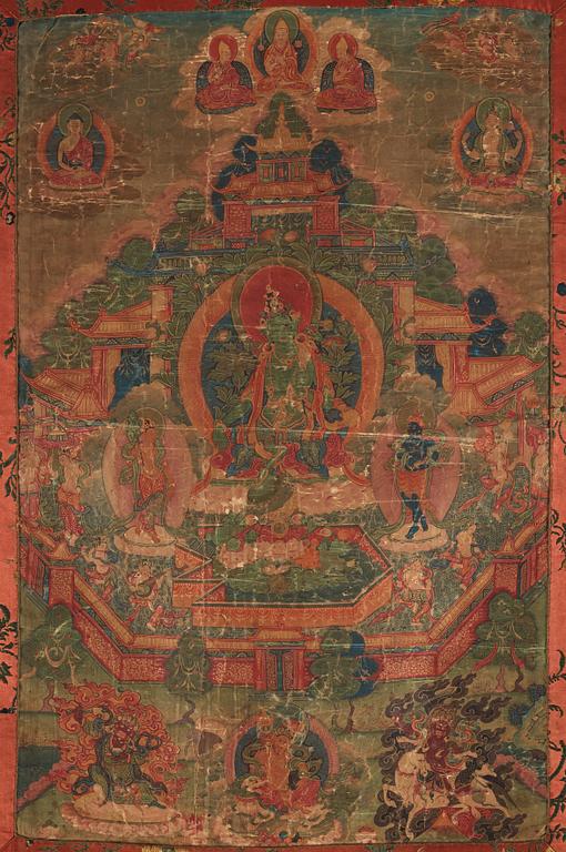 A Tibetan Thangka of Green Tara, 19th Century.