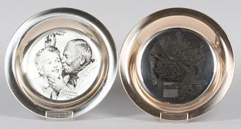 TALLRIKAR, 6 st , sterilng silver, Franklin Mint. 1970-tal. Tot vikt 1092 gr.