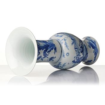 A large blue and white 'figural' yenyen vase, Qing dynasty, Kangxi (1662-1722).