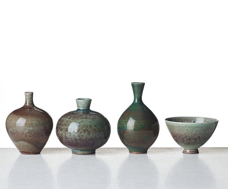 Berndt Friberg, vaser, 3 st och skål, Gustavsbergs studio 1978-79.
