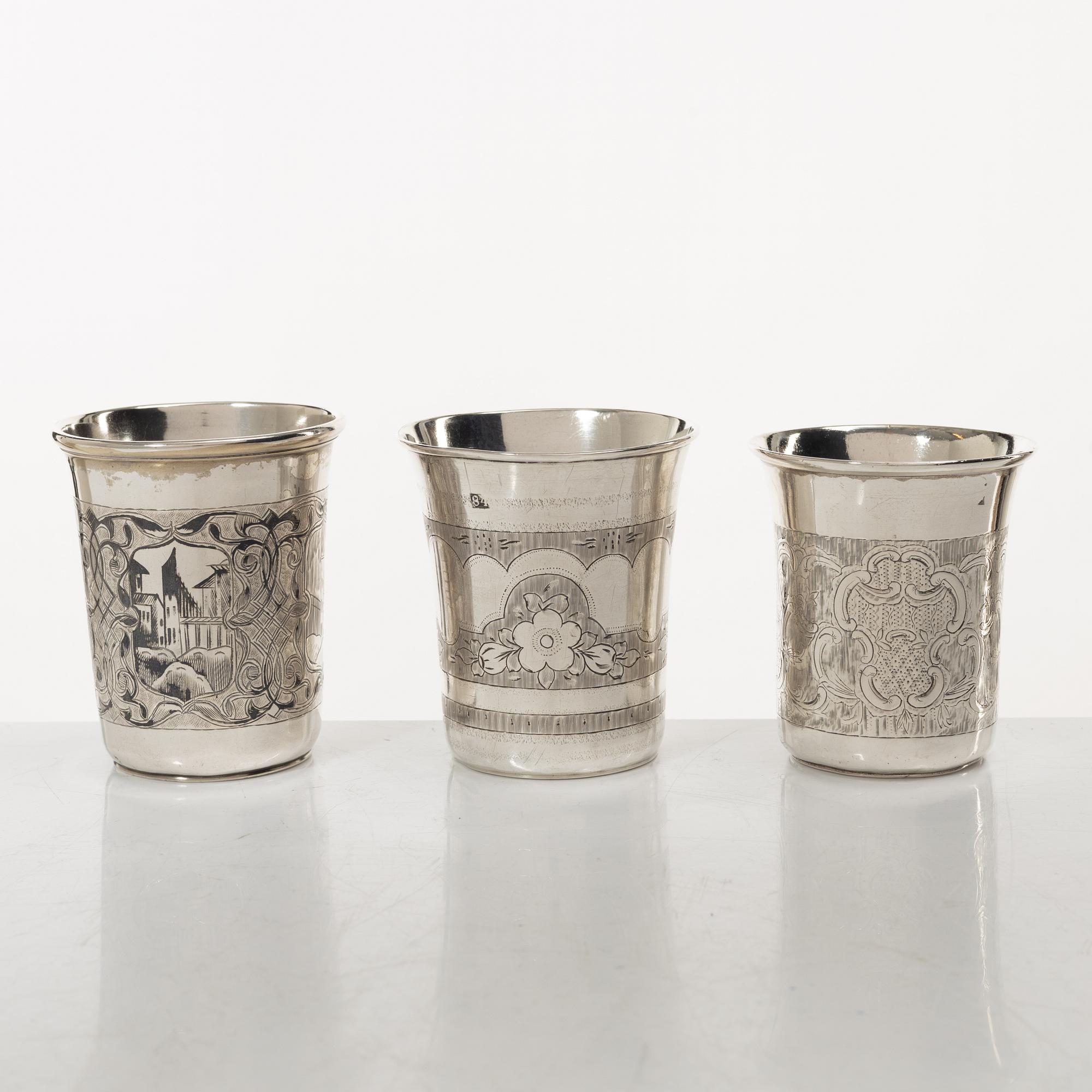 Bägare, 5 st, silver, Ryssland, 1800/1900-tal.