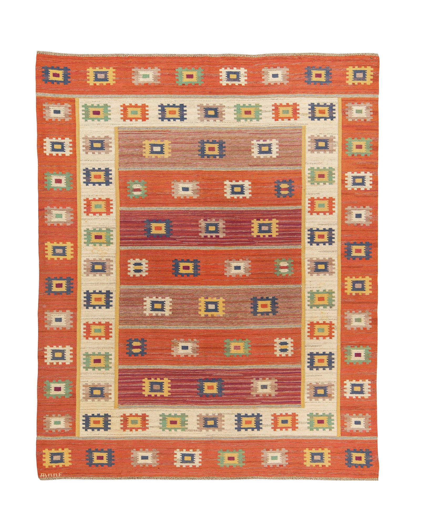 Märta Måås-Fjetterström, a carpet, "Röd grön äng", flat weave, ca 315 x 249-250,5 cm, signed AB MMF.