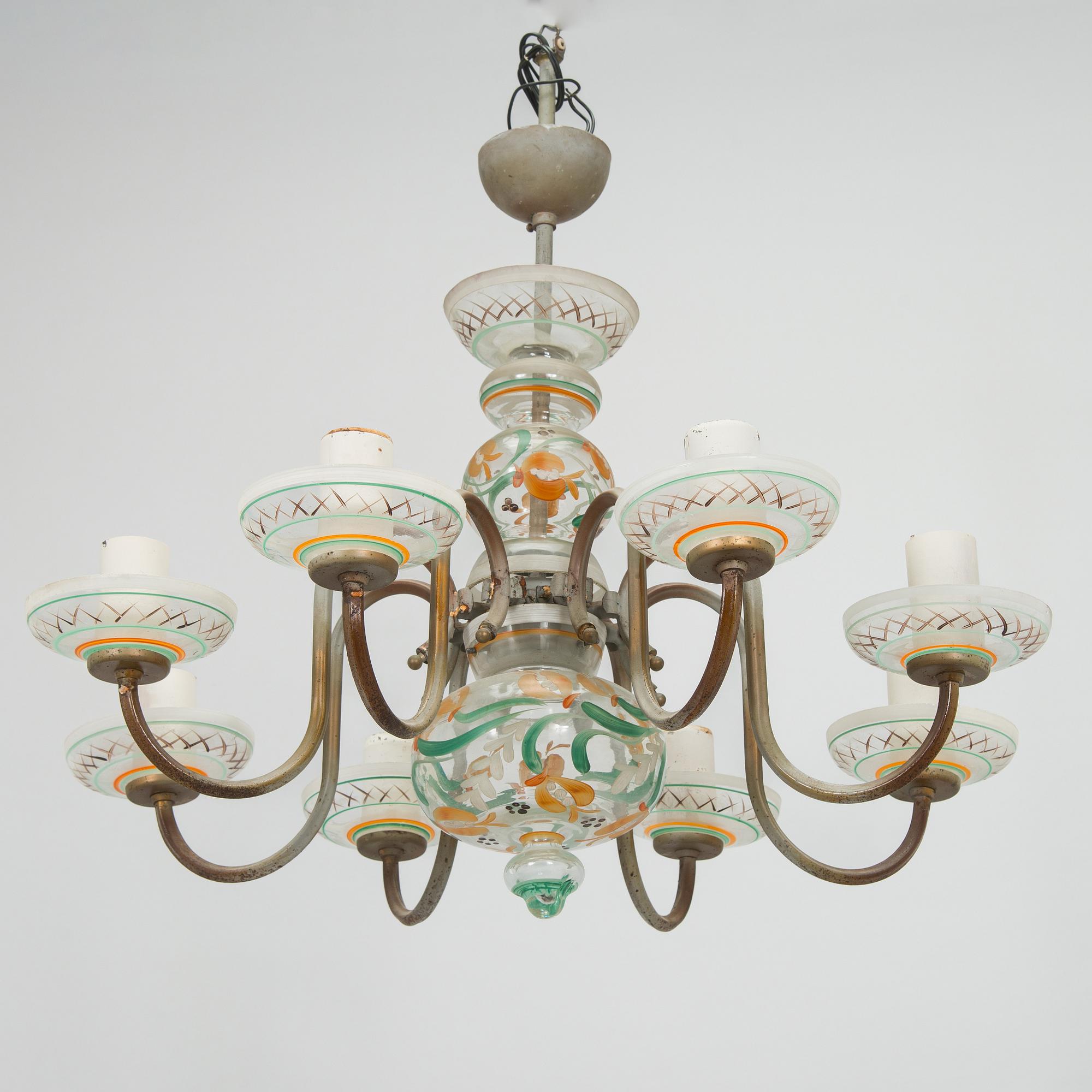 Paavo Tynell, A 1940s '1752/8' chandelier, for Taito and Kauklahden Lasitehdas. Finland.
