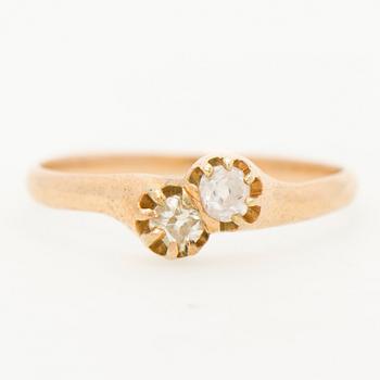 A RING, old cut diamonds, 14K gold. Russia.