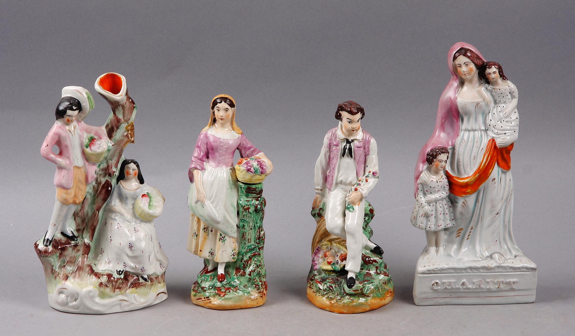 FIGURINER, 4 st, flintgods. Staffordshire, England, 1700/1800-tal.
