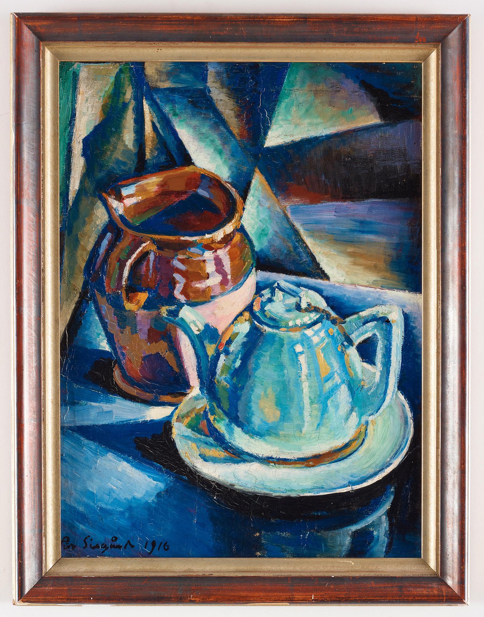 Pär Siegård, Still life with vase and a tea pot.