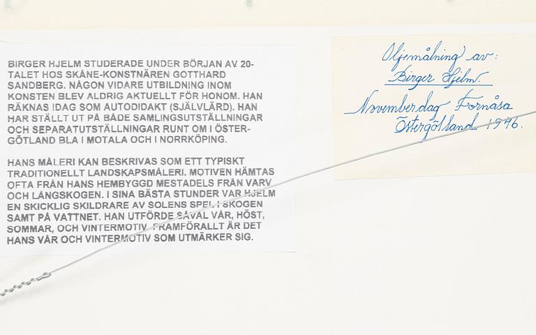 Birger Hjelm, olja på pannå, signerad.