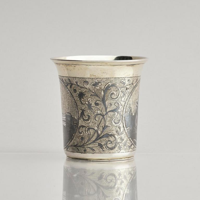 A Russian silver-gilt niello beaker, Moscow 1845. Unidentified maker. Assay master Andrey Antonovich Kovalsky.