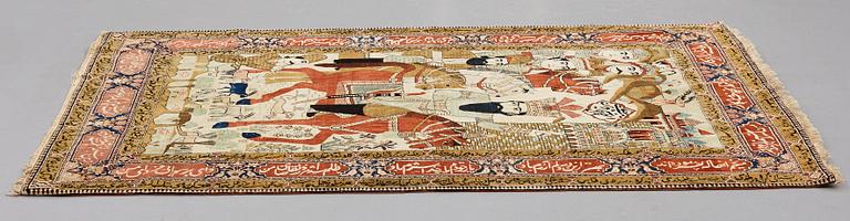 A RUG, a semi-antique Kashan figural, possibly Motachem, ca 202 x 140 cm.