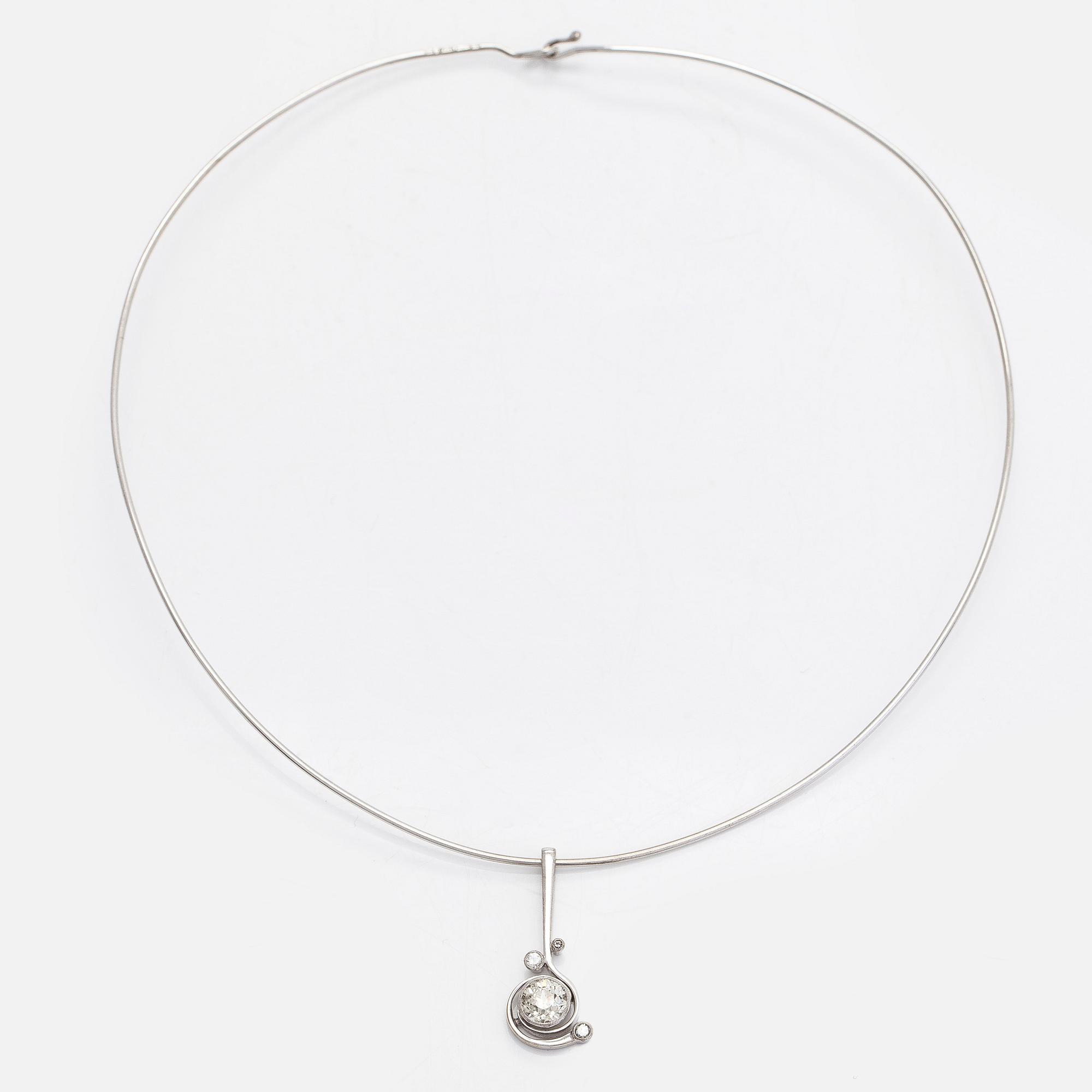Pendant, old-cut diamond circa 1.40 ct, 18K white gold. A. Tillander, Helsinki 1971.