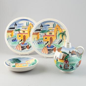 Gunnar Nylund & Heidi Heimann, a set of one ceramic vase, two dishes and a bowl for Rörstrand.
