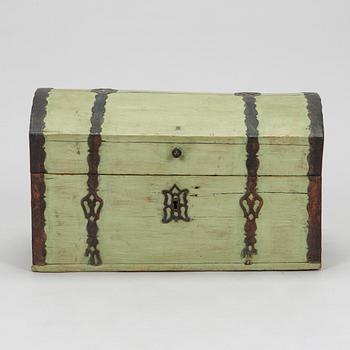 A wooden storage chest dated year 1777.