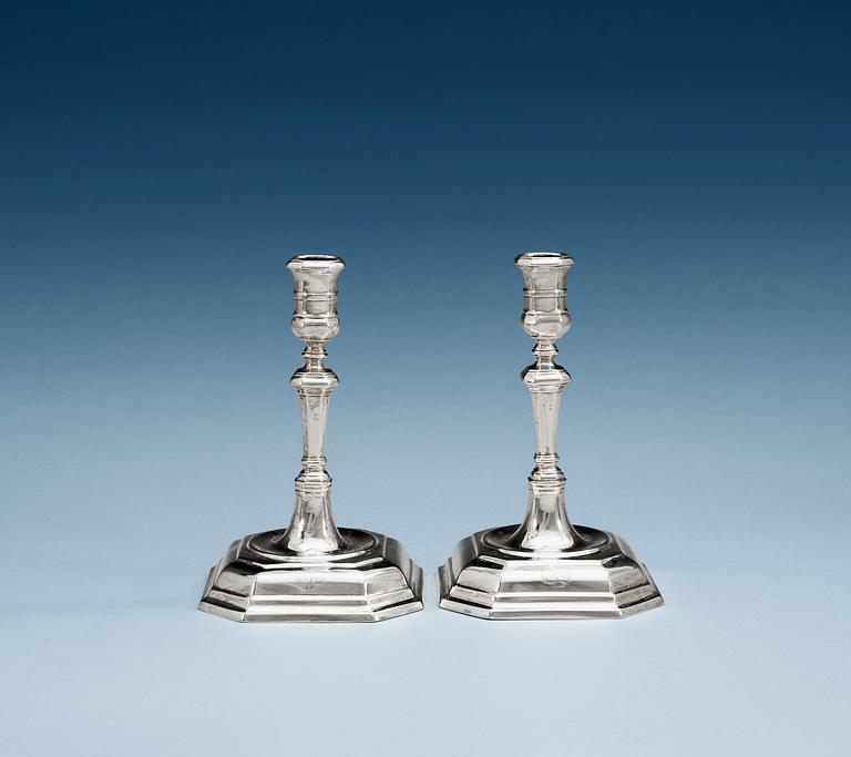 A pair of German late 17th/early 18th century silver candlesticks, unidentified makers mark possibly Hamburg.