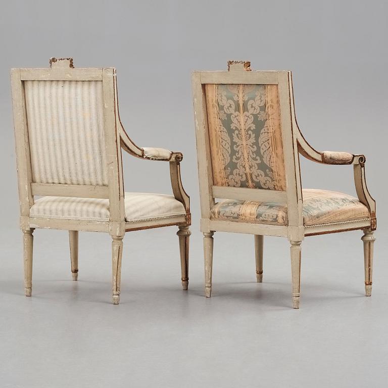 A pair of Gustavian late 18th century armchairs.