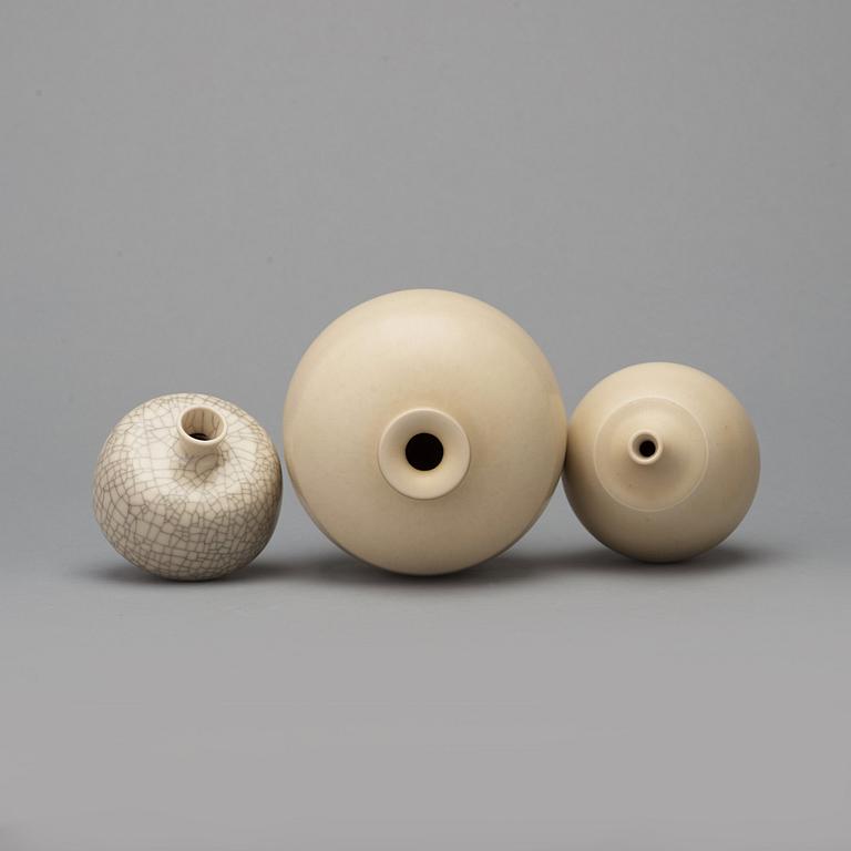 Berndt Friberg, three stoneware vases, Gustavsberg studio, Sweden 1972-77.