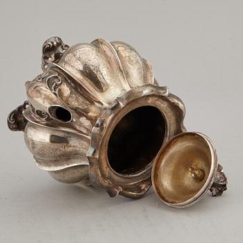 CHRISTIAN HAMMER, kaffekanna, silver, nyrokoko, Stockholm 1857.