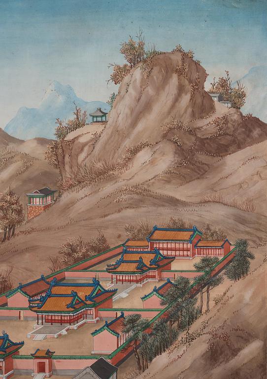 A group of five Chinese gouache paintings, Qing dynasty, late 18th century, by anonymous artist.