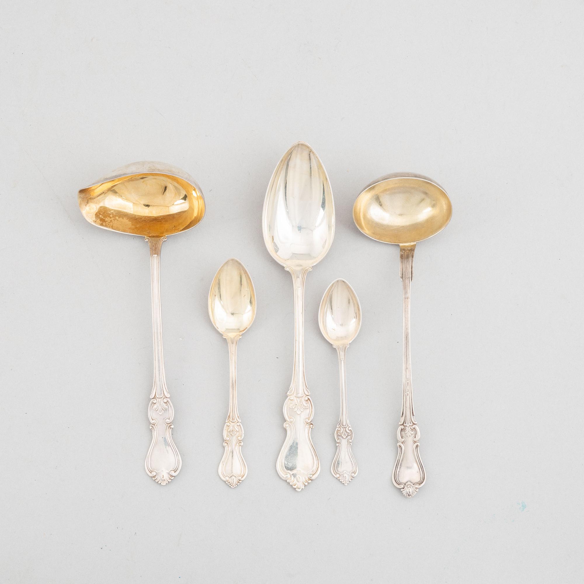 A set of 38 Swedish silver cutlery parts, model 'Olga', including CG Hallberg, Stockholm 1936.