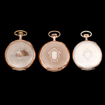 FICKUR, 3 st, silver, Longines, Zenith och Omega, sekelskiftet 1900.