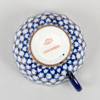 Teaservice, porcelain, 16 pcs "Cobalt net", Lomonosov, Soviet Union.