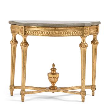 35. A Gustavian giltwood and limestone-top console table, Stockholm, late 18th century.