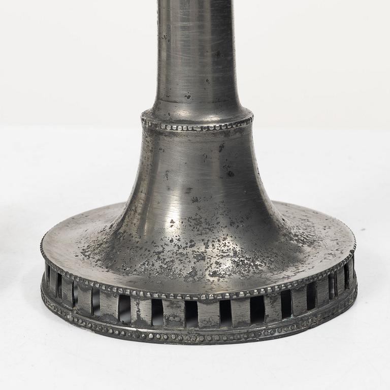 A pair of late gustavian pewter candlesticks attr. to Hans Wicksten (master in Västerås 1782-1810/14).