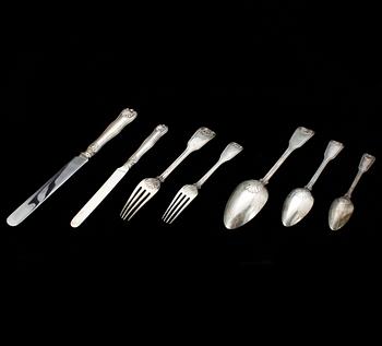 BESTICKSERVIS, 73 delar, silver, "Snäckmodell", Christian Hammer och Möllenborg. Stockholm mest 1850-tal. Tot ca 4400 g.