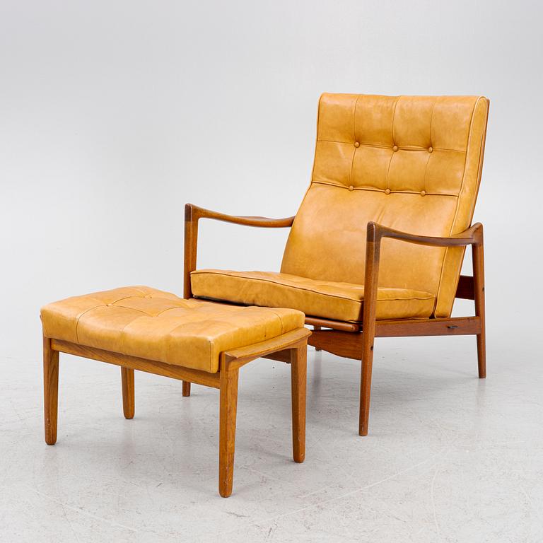 Ib Kofod Larsen, armchair, "Örenäs", Olof Perssons Fåtöljindustri (OPE), Jönköping, footstool by Bröderna Andersson, 1960s.