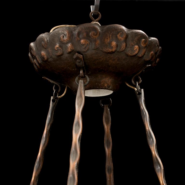 A turn of the century, copper, Jugendstil, ceiling light from ca 1900.