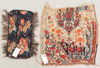 Matta Wagireh  (provmatta) 2 st  Senneh/Kurdistan semiantika ca 25x51 cm och 60x55 cm.