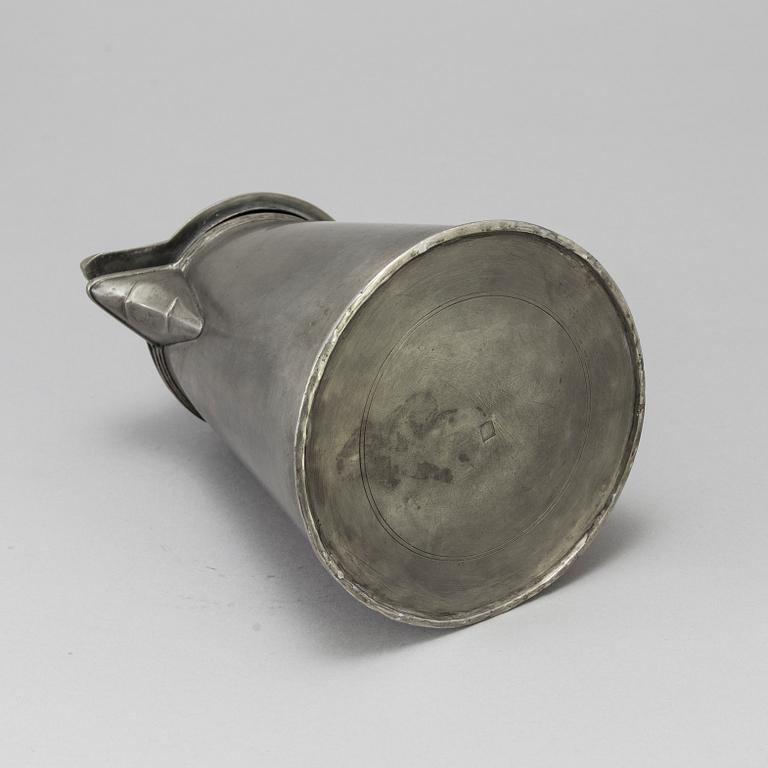 A SWEDISH PEWTER TANKARD, 19th century.