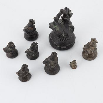 Eight bronze weights, Burma, 19th-20th century.