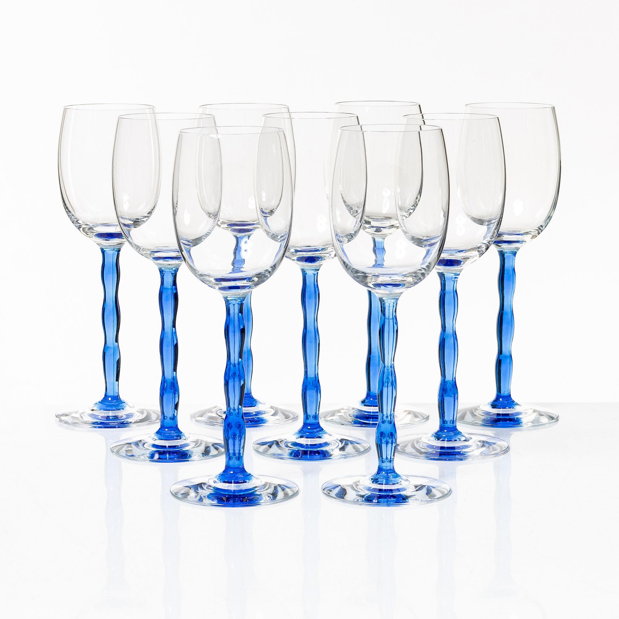 Gunnar Cyrén, a set of nine 'Nobel' wine glasses, Orrefors.