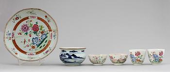 PARTI KINAPORSLIN, 6 delar, porslin, mest Qianlong. Kina 1700-1800-tal.