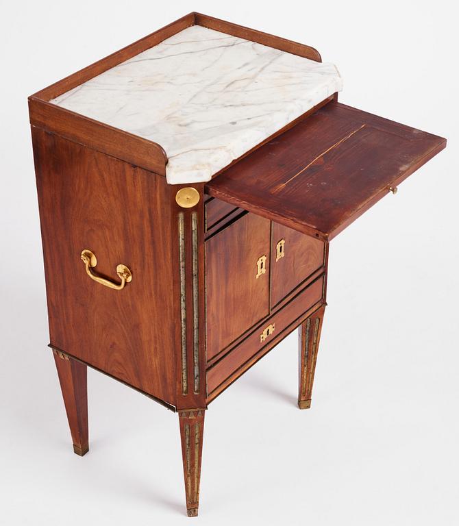 A late Gustavian mahogany-veneered chamberpot cupboard attributed to C D Fick (1776-1806).