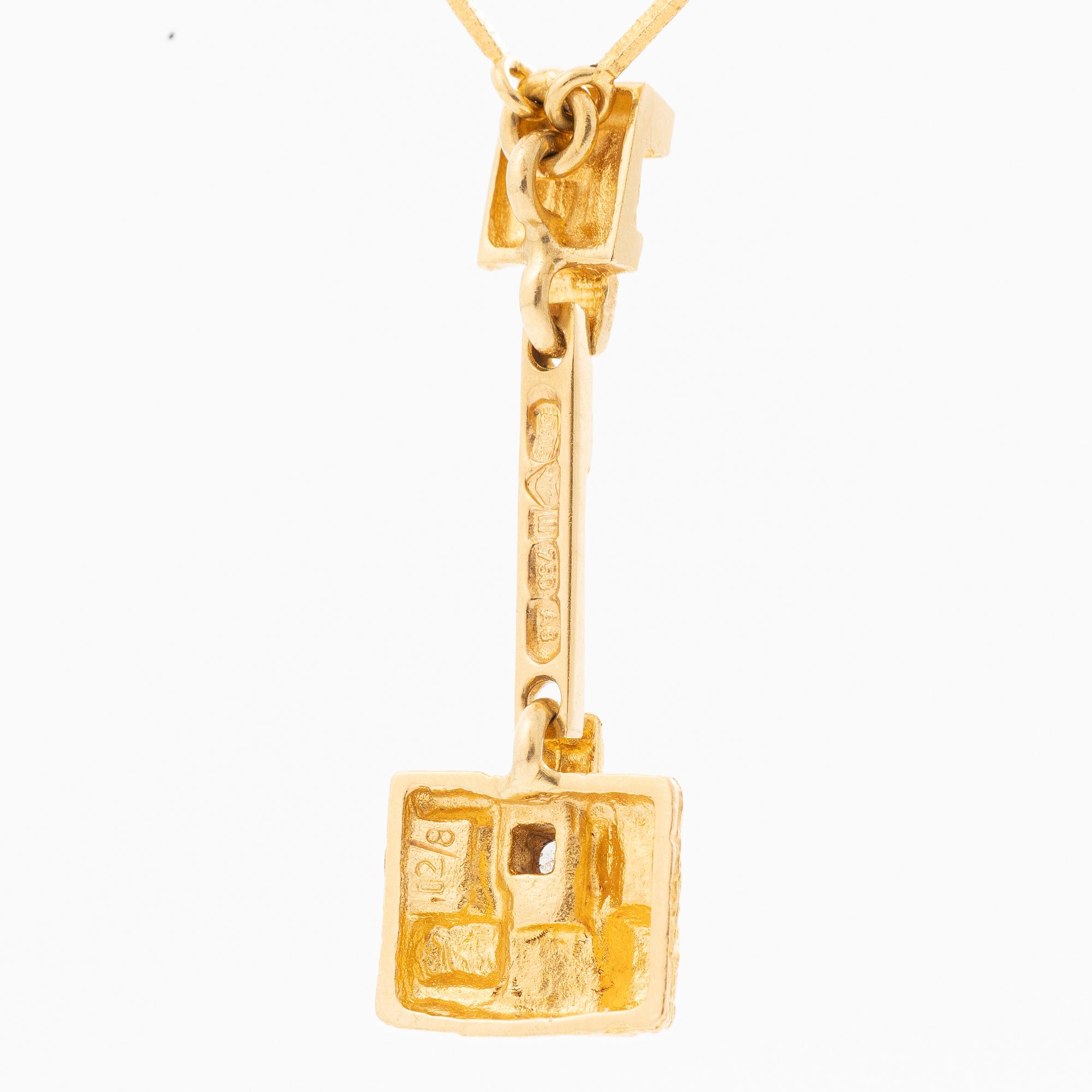 Björn Weckström, Necklace, 18K gold with an octagonal-cut diamond, for Lapponia. Finland, 1978.
