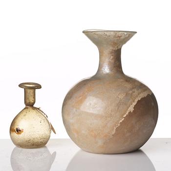 Two glass vessels, Roman, presumably 3rd-7th Century A.D.