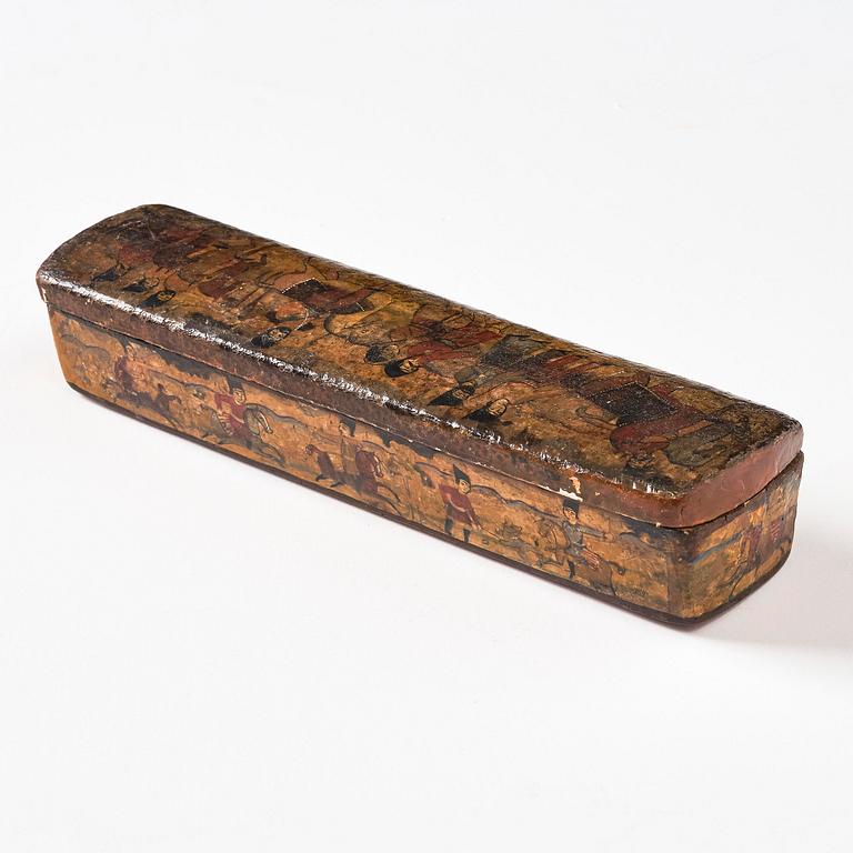 A Qajar papier-mâché polychrome lacquer box, Persia, first half of the 19th century.