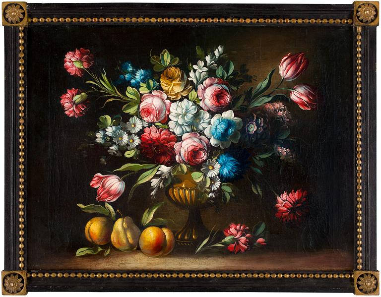 Still life with flowers and fruits.