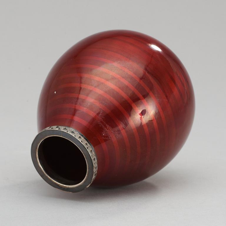 A David-Andersen sterling and red enamel vase, Norway probably 1930's.