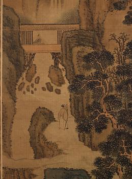 A Chinese scroll painting, ink and colour on silk, signed “蒋桐” Jiang Tong, syclical date jiaxu, 17th/18th century.