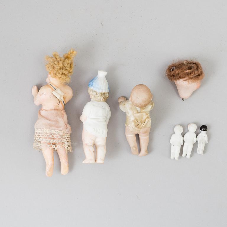 DOCKOR, 15 stycken, porslin och celluloid, bland annat Barbie, 1900-tal.