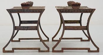 A pair of Folke Bensow cast iron stools, Näfveqvarns Bruk.