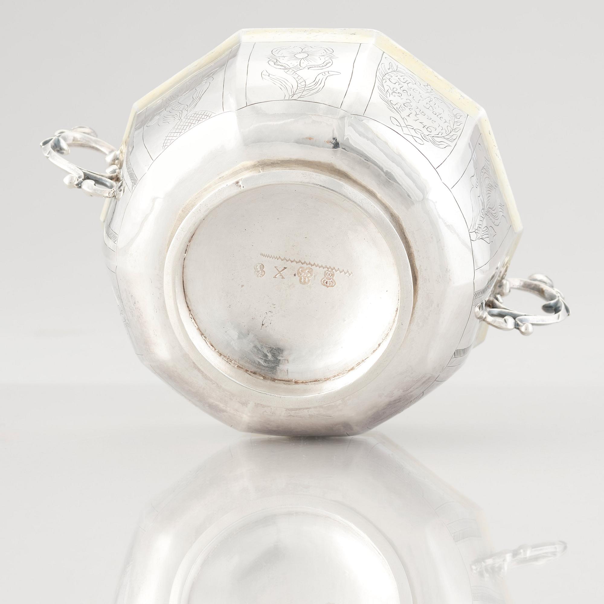 A Swedish Baroque parcel-gilt silver brandy-bowl, mark of Samuel Nordsten, Karlskrona, 1746.