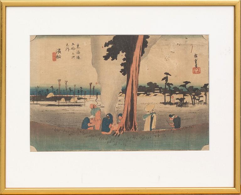 HIROSHIGE, 2 woodcuts, Japan, second half of the 19th century.