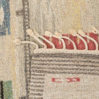 A CARL DANGEL CARPET, flatweave (rölakan), signed CD, 264 x 169 cm, Sweden around mid 20th century.